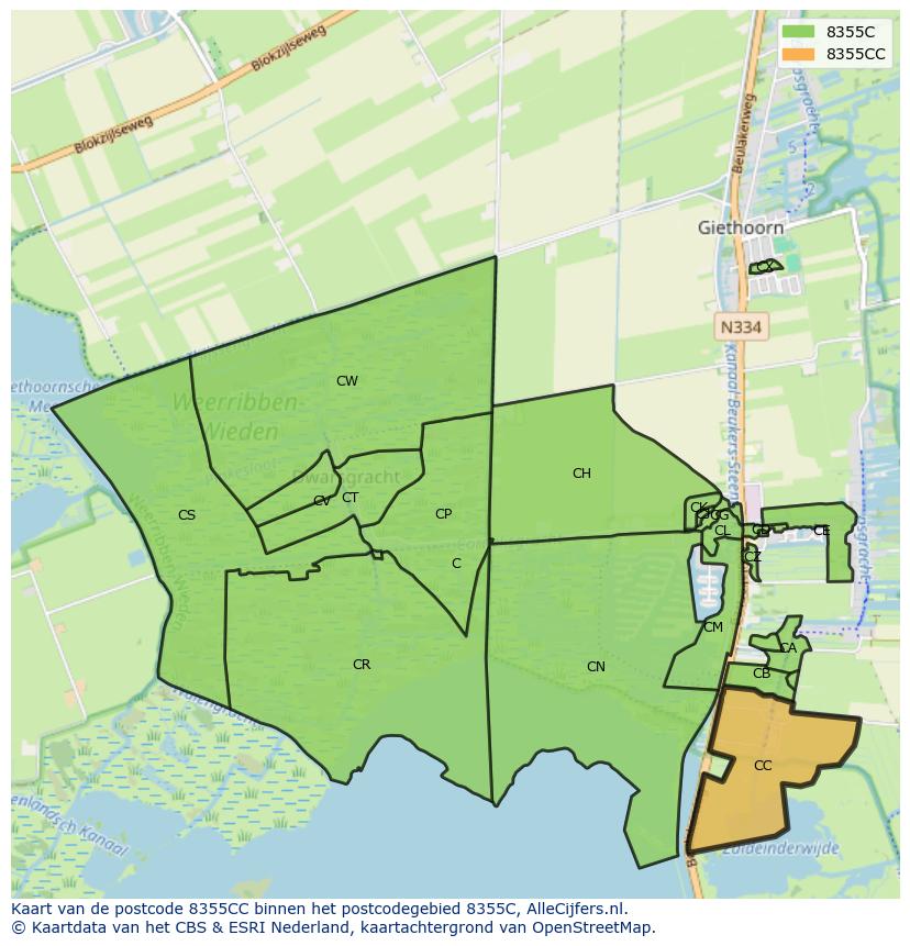 Afbeelding van het postcodegebied 8355 CC op de kaart.