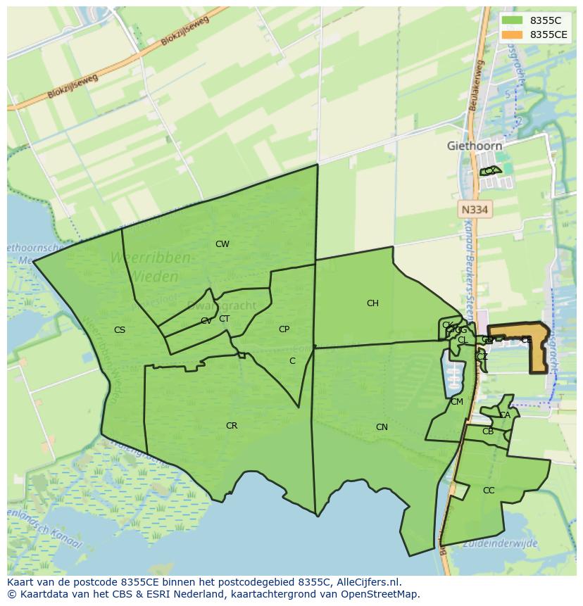 Afbeelding van het postcodegebied 8355 CE op de kaart.