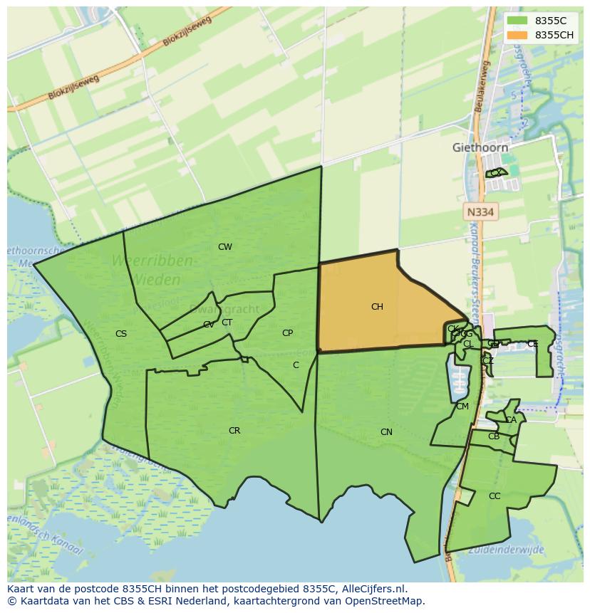 Afbeelding van het postcodegebied 8355 CH op de kaart.