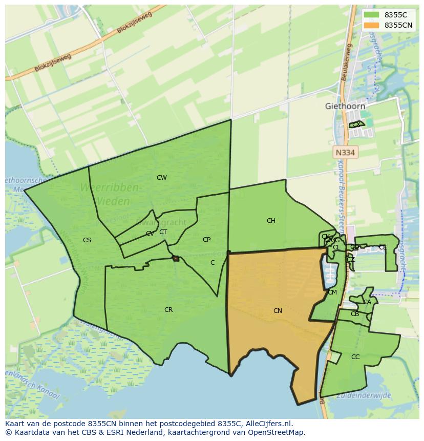 Afbeelding van het postcodegebied 8355 CN op de kaart.