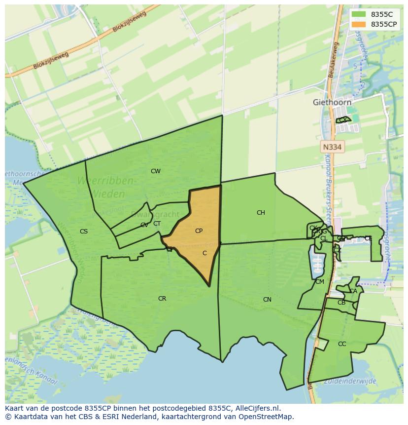 Afbeelding van het postcodegebied 8355 CP op de kaart.