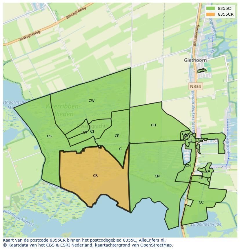 Afbeelding van het postcodegebied 8355 CR op de kaart.