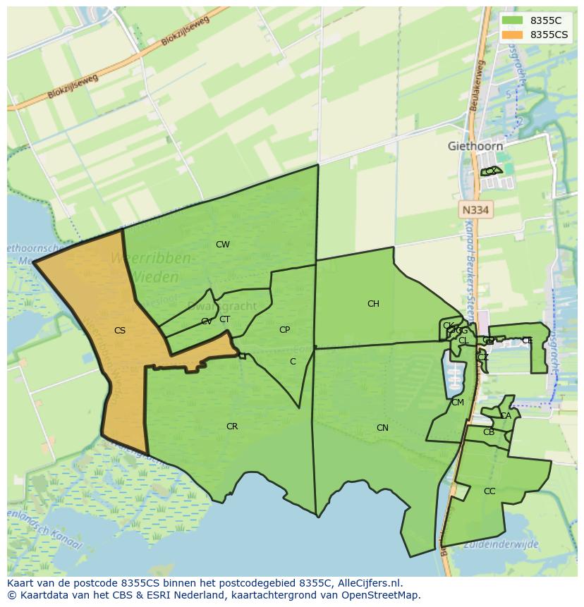 Afbeelding van het postcodegebied 8355 CS op de kaart.
