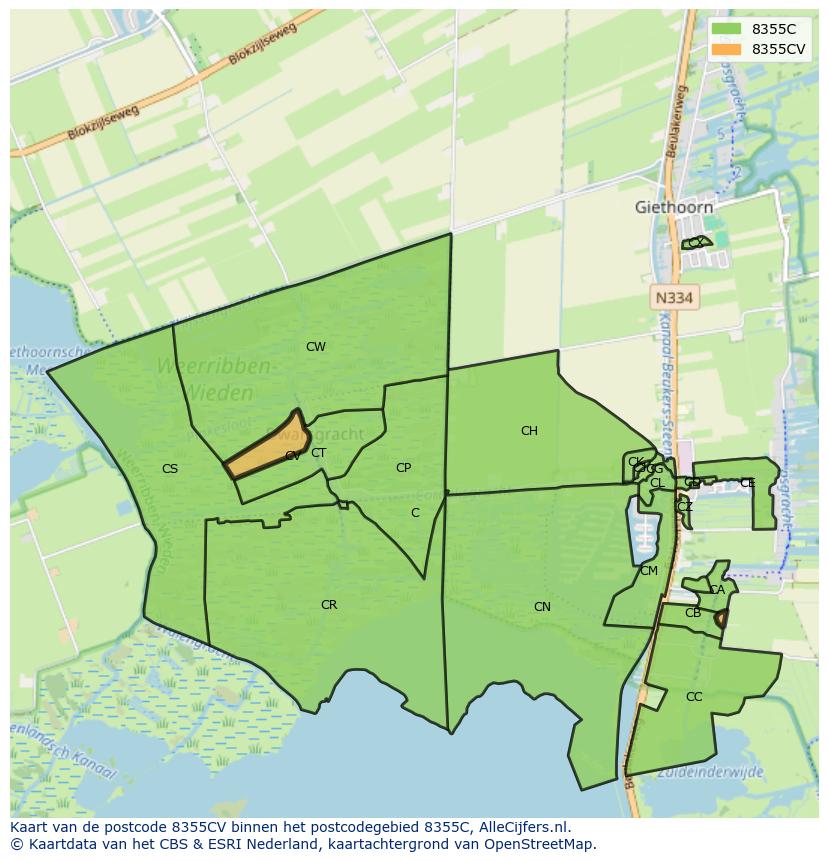 Afbeelding van het postcodegebied 8355 CV op de kaart.