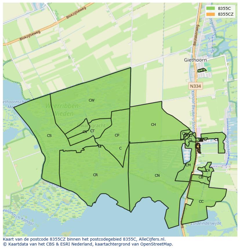 Afbeelding van het postcodegebied 8355 CZ op de kaart.