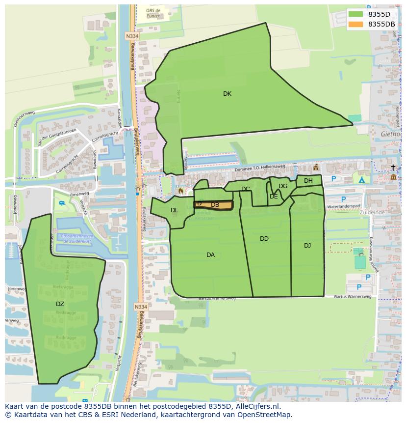 Afbeelding van het postcodegebied 8355 DB op de kaart.