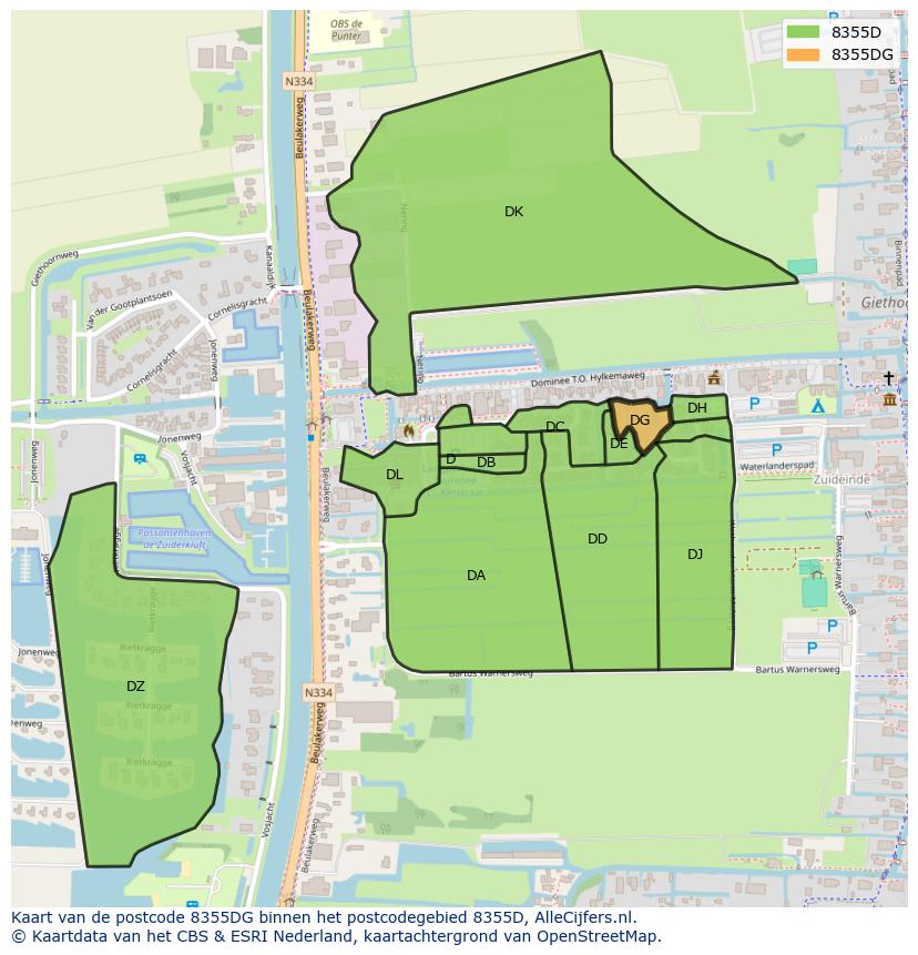 Afbeelding van het postcodegebied 8355 DG op de kaart.