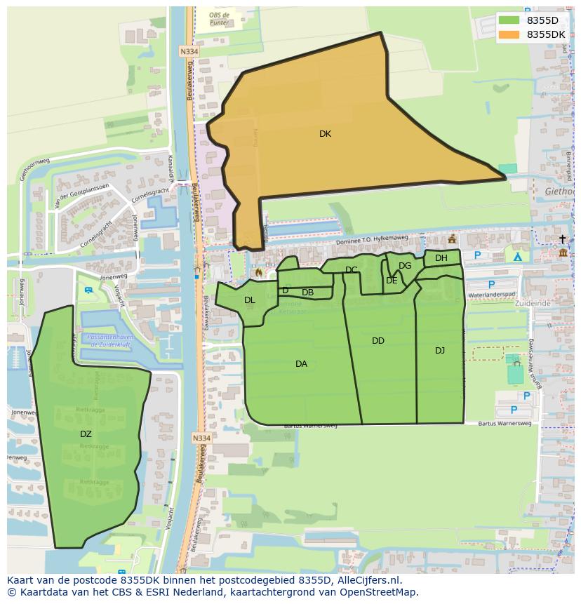 Afbeelding van het postcodegebied 8355 DK op de kaart.