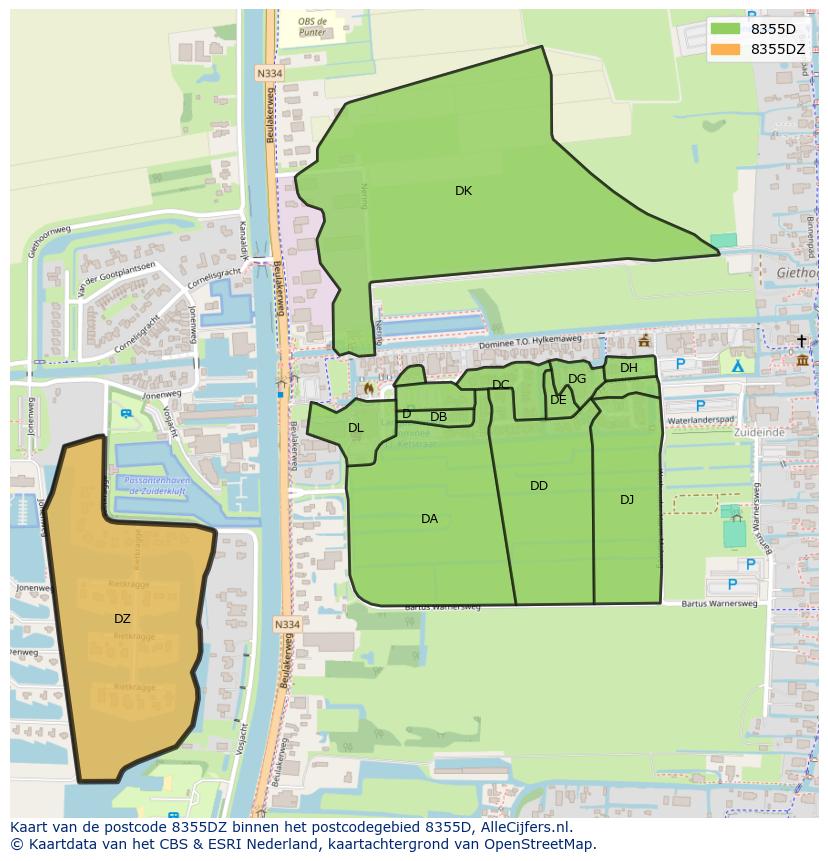 Afbeelding van het postcodegebied 8355 DZ op de kaart.