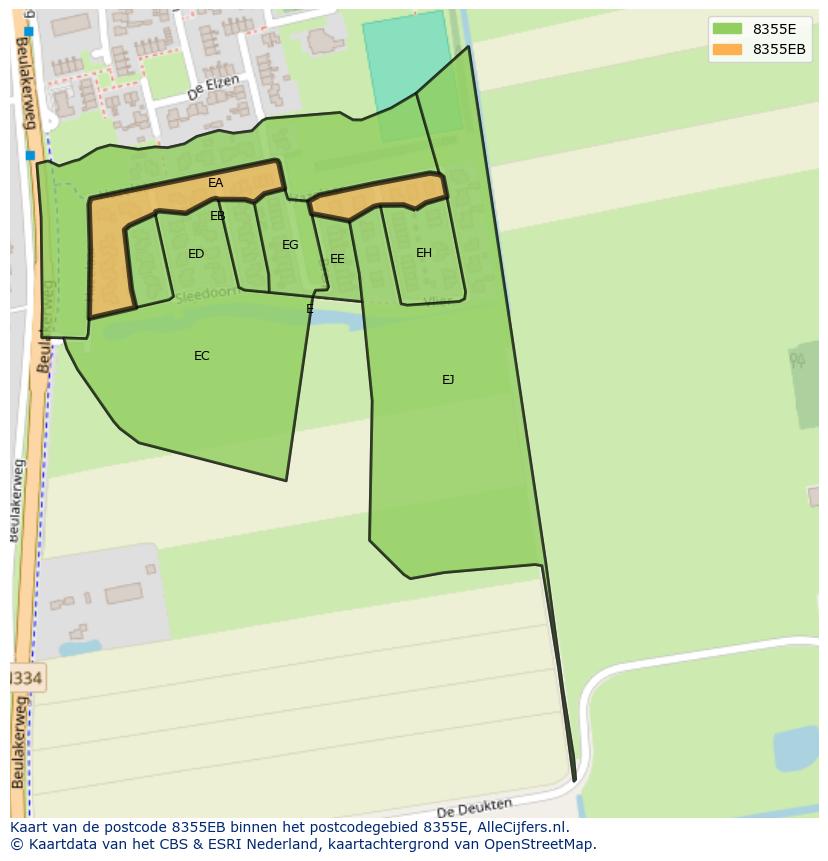 Afbeelding van het postcodegebied 8355 EB op de kaart.