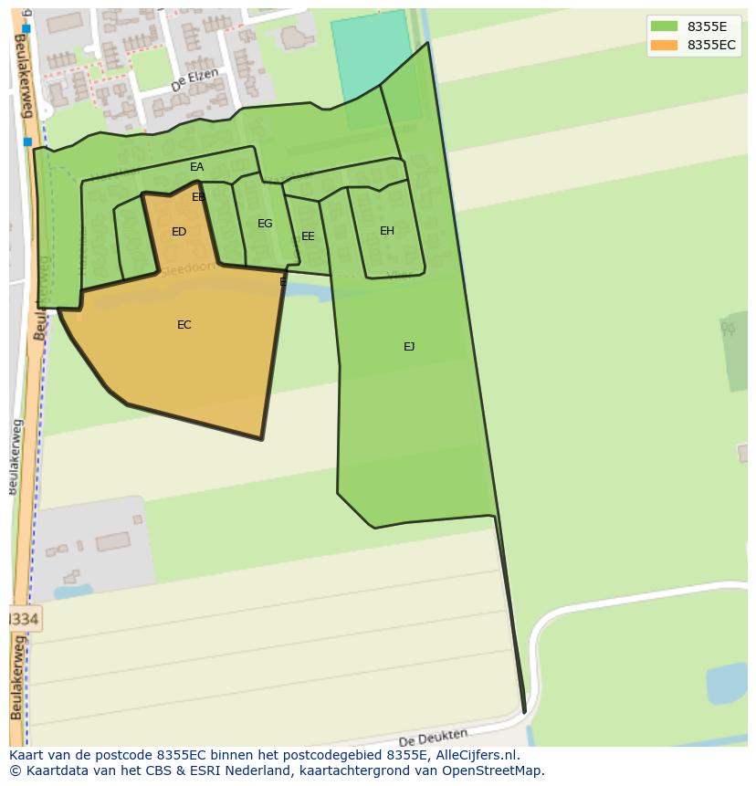 Afbeelding van het postcodegebied 8355 EC op de kaart.