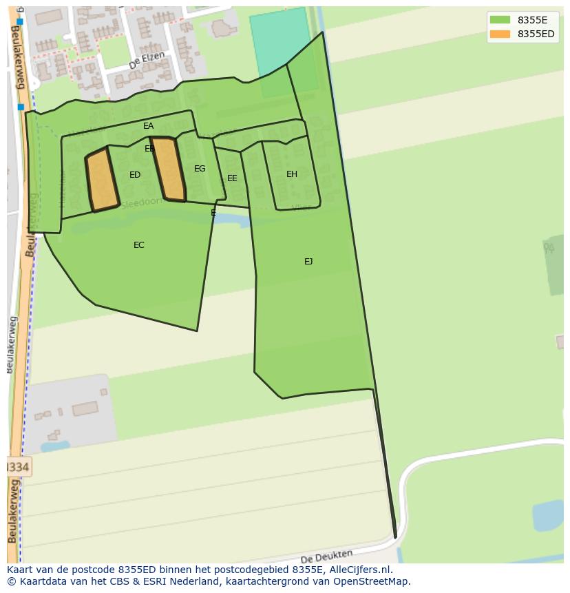 Afbeelding van het postcodegebied 8355 ED op de kaart.