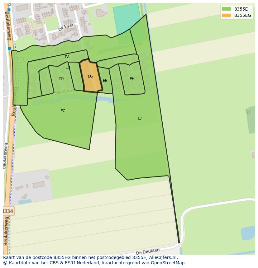 Afbeelding van het postcodegebied 8355 EG op de kaart.