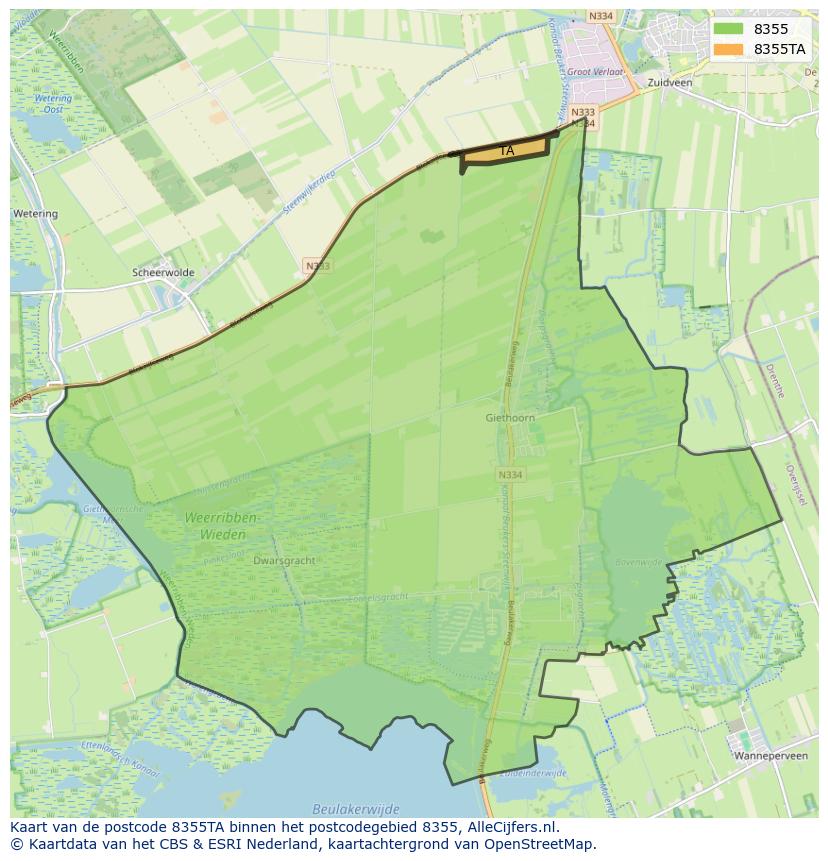 Afbeelding van het postcodegebied 8355 TA op de kaart.