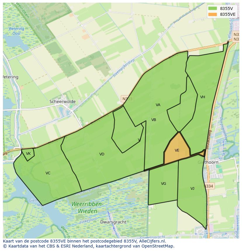 Afbeelding van het postcodegebied 8355 VE op de kaart.
