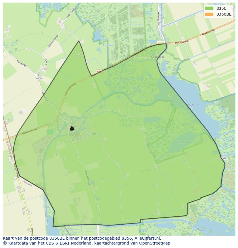 Afbeelding van het postcodegebied 8356 BE op de kaart.