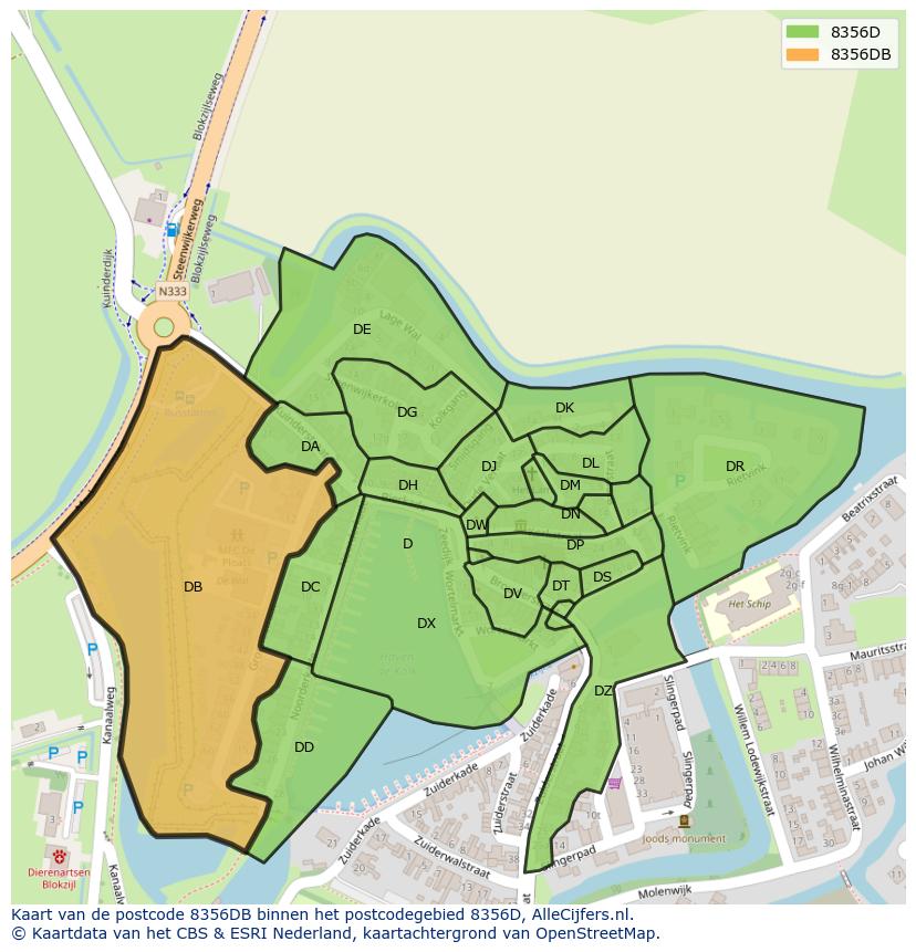 Afbeelding van het postcodegebied 8356 DB op de kaart.