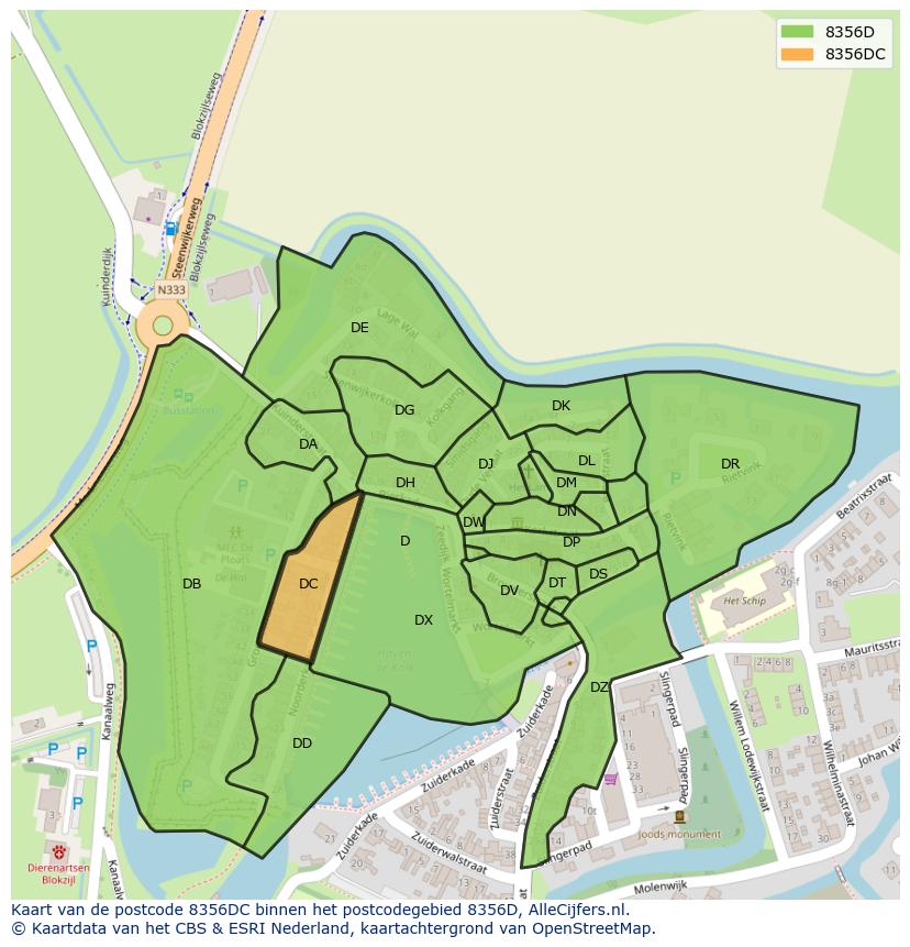 Afbeelding van het postcodegebied 8356 DC op de kaart.