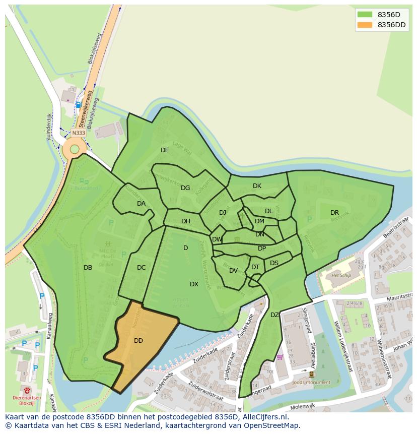 Afbeelding van het postcodegebied 8356 DD op de kaart.