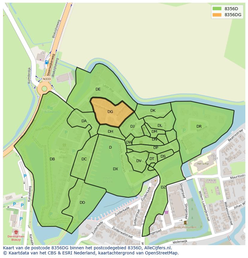 Afbeelding van het postcodegebied 8356 DG op de kaart.