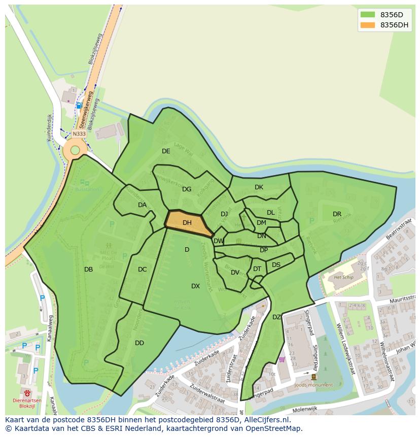 Afbeelding van het postcodegebied 8356 DH op de kaart.