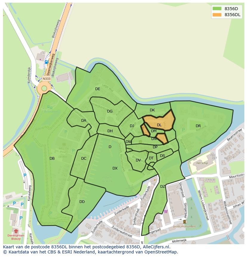 Afbeelding van het postcodegebied 8356 DL op de kaart.