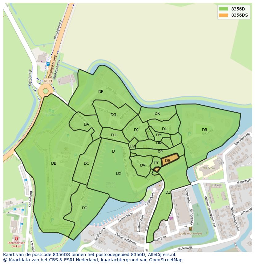 Afbeelding van het postcodegebied 8356 DS op de kaart.