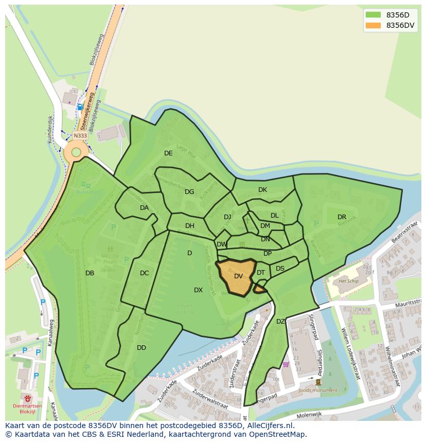 Afbeelding van het postcodegebied 8356 DV op de kaart.