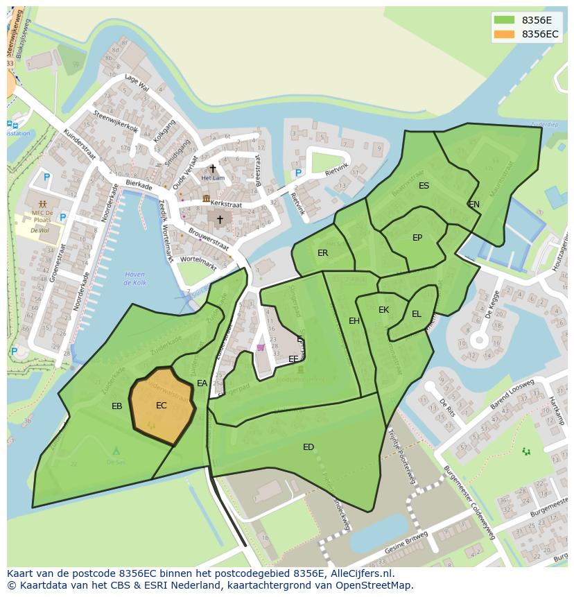 Afbeelding van het postcodegebied 8356 EC op de kaart.