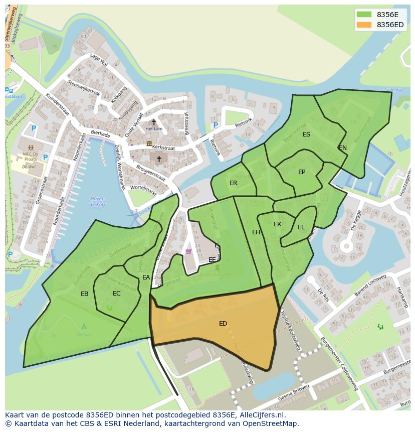 Afbeelding van het postcodegebied 8356 ED op de kaart.