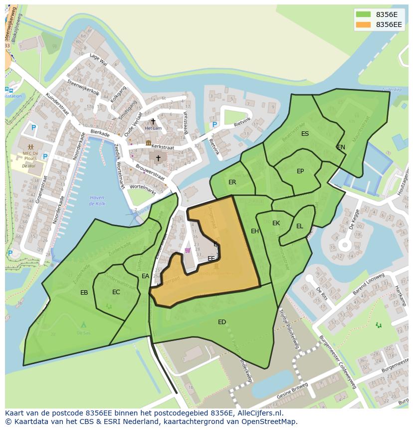 Afbeelding van het postcodegebied 8356 EE op de kaart.