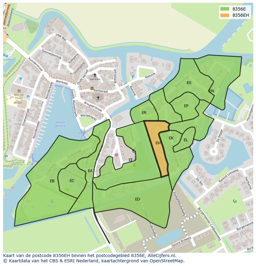Afbeelding van het postcodegebied 8356 EH op de kaart.