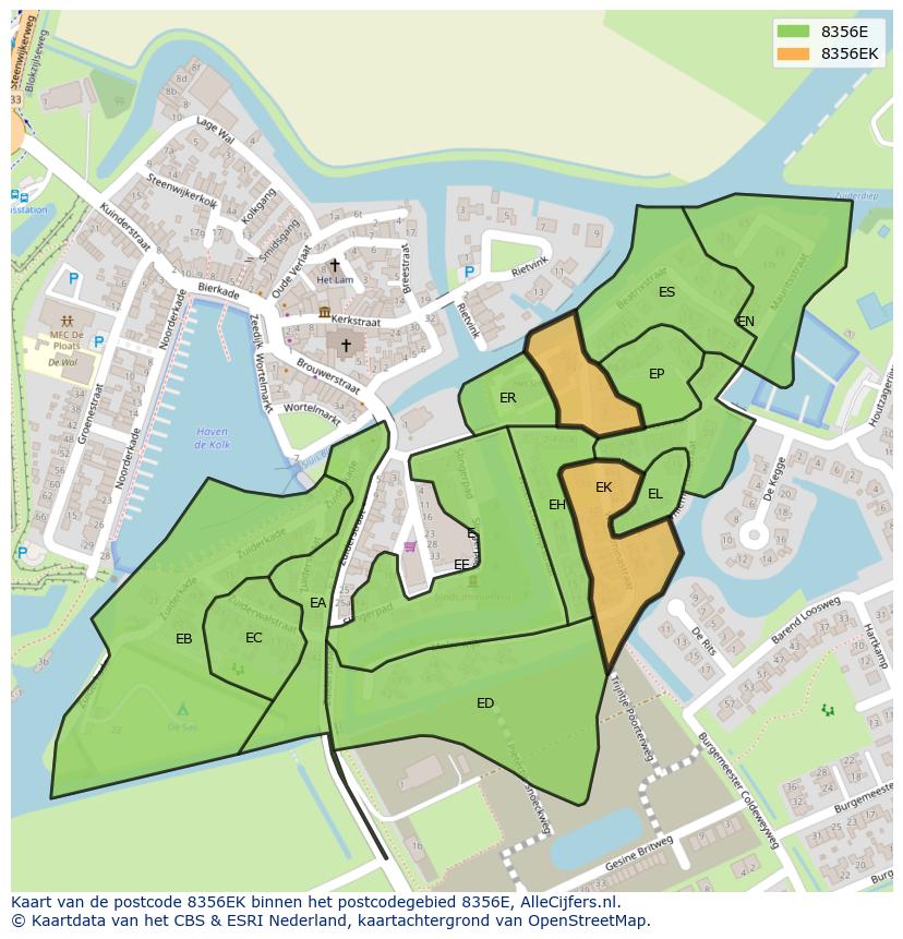 Afbeelding van het postcodegebied 8356 EK op de kaart.