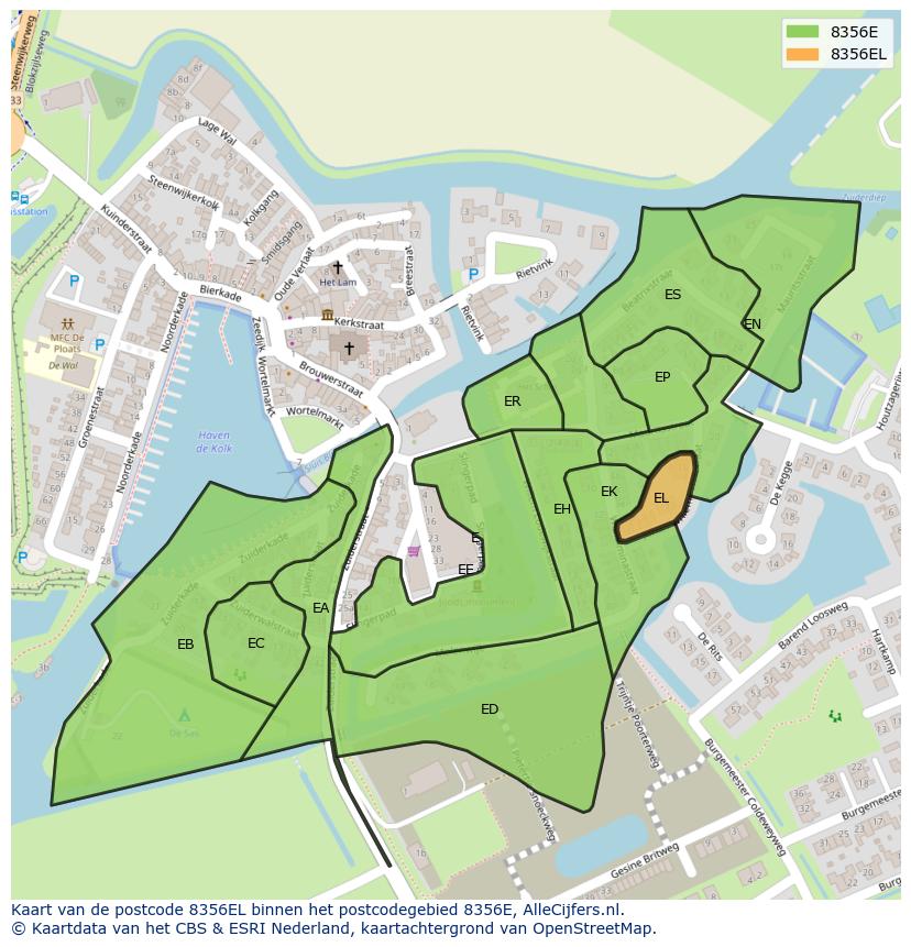 Afbeelding van het postcodegebied 8356 EL op de kaart.