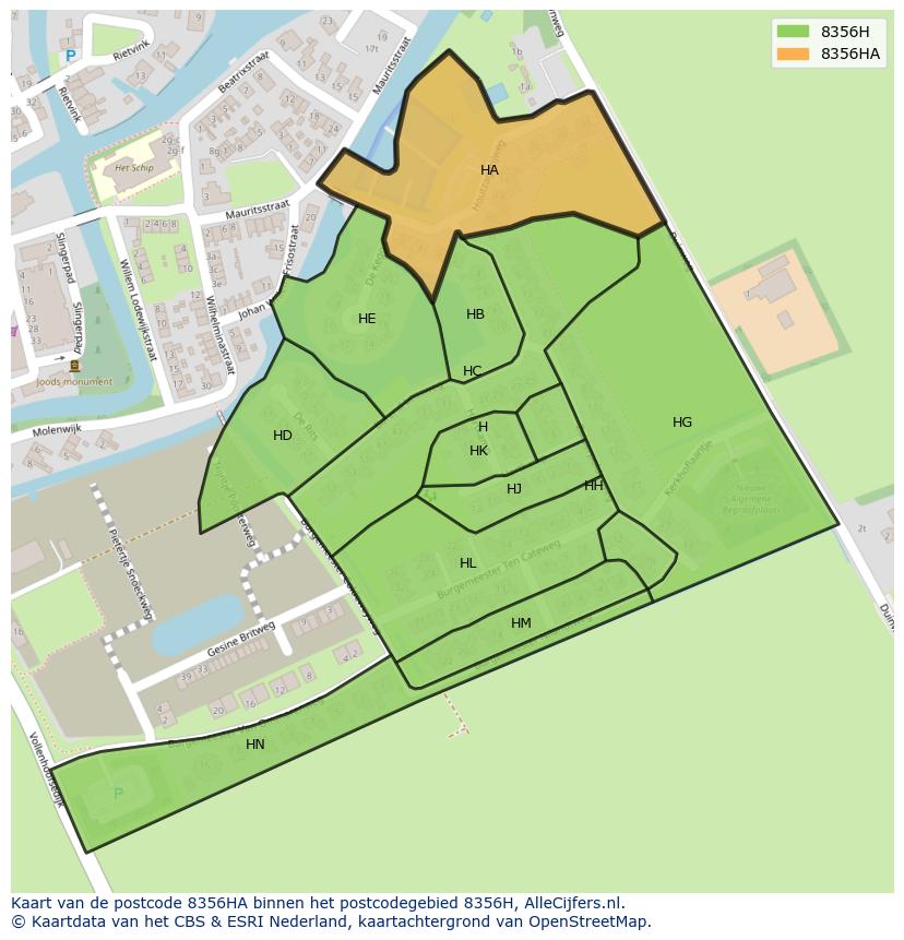 Afbeelding van het postcodegebied 8356 HA op de kaart.