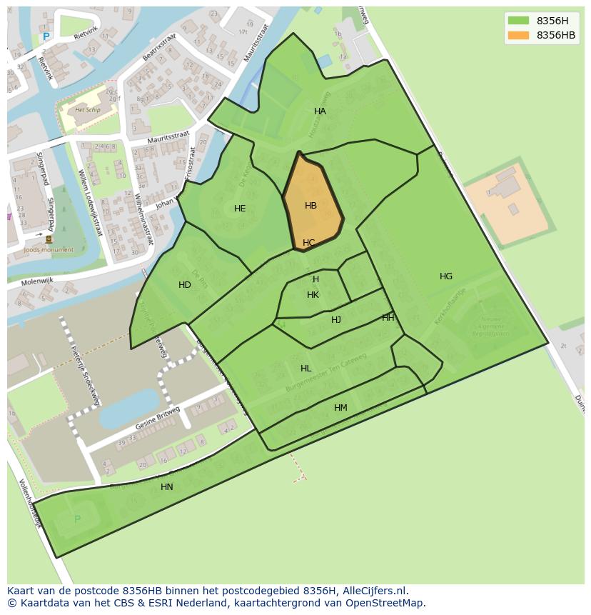 Afbeelding van het postcodegebied 8356 HB op de kaart.
