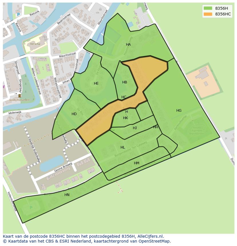 Afbeelding van het postcodegebied 8356 HC op de kaart.