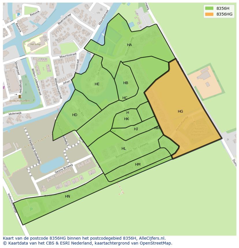 Afbeelding van het postcodegebied 8356 HG op de kaart.