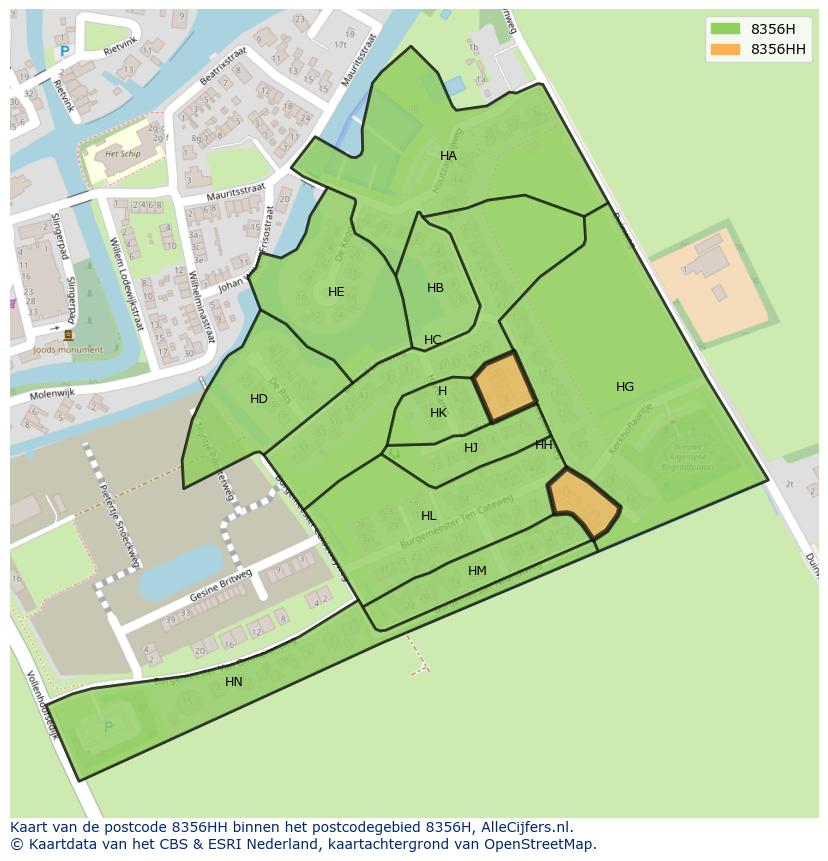 Afbeelding van het postcodegebied 8356 HH op de kaart.