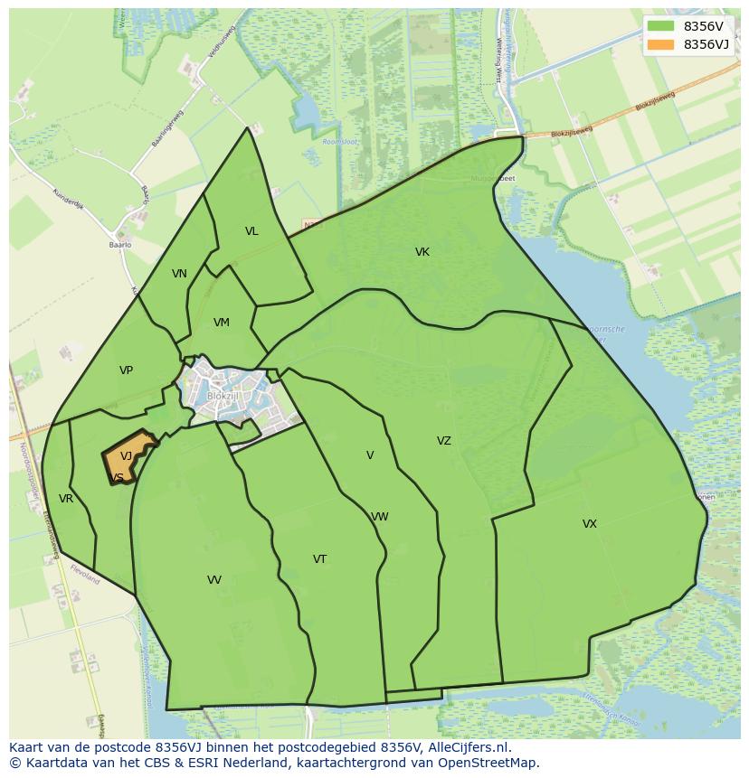 Afbeelding van het postcodegebied 8356 VJ op de kaart.