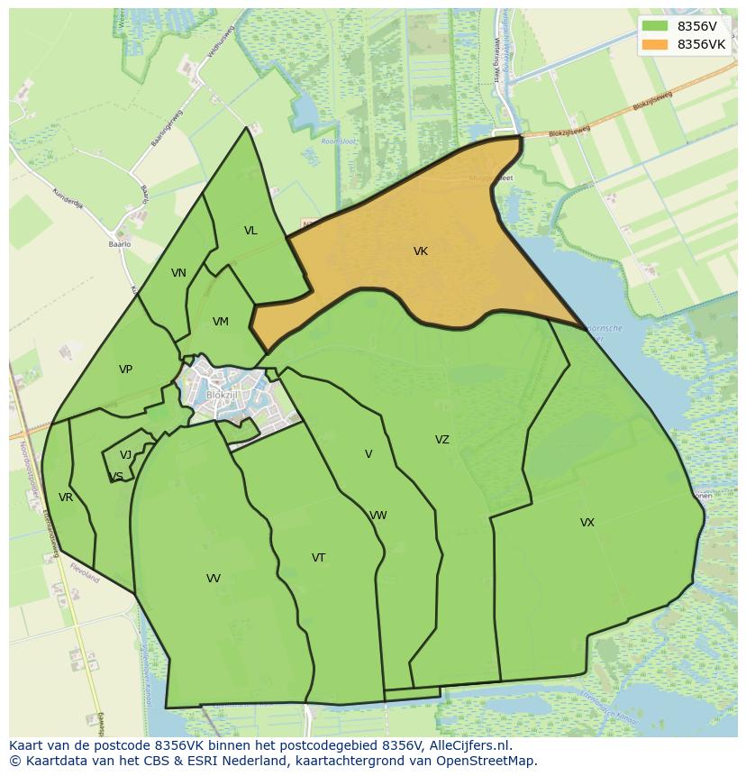 Afbeelding van het postcodegebied 8356 VK op de kaart.