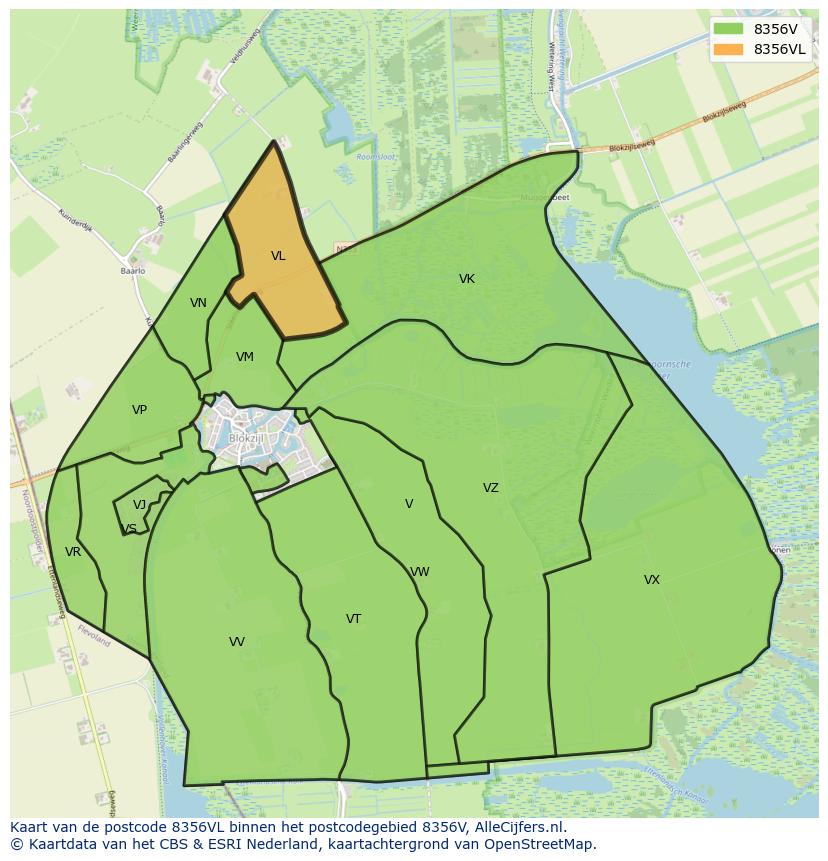 Afbeelding van het postcodegebied 8356 VL op de kaart.