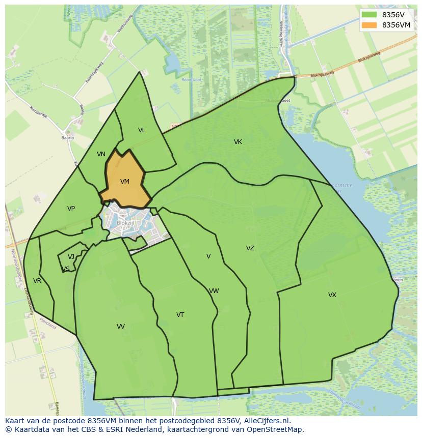 Afbeelding van het postcodegebied 8356 VM op de kaart.