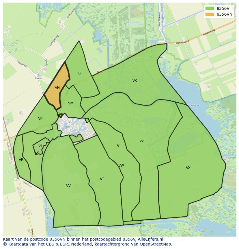 Afbeelding van het postcodegebied 8356 VN op de kaart.