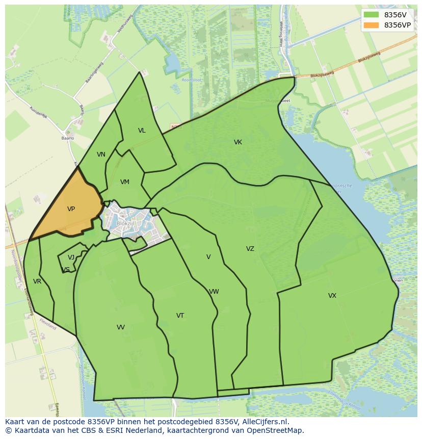 Afbeelding van het postcodegebied 8356 VP op de kaart.