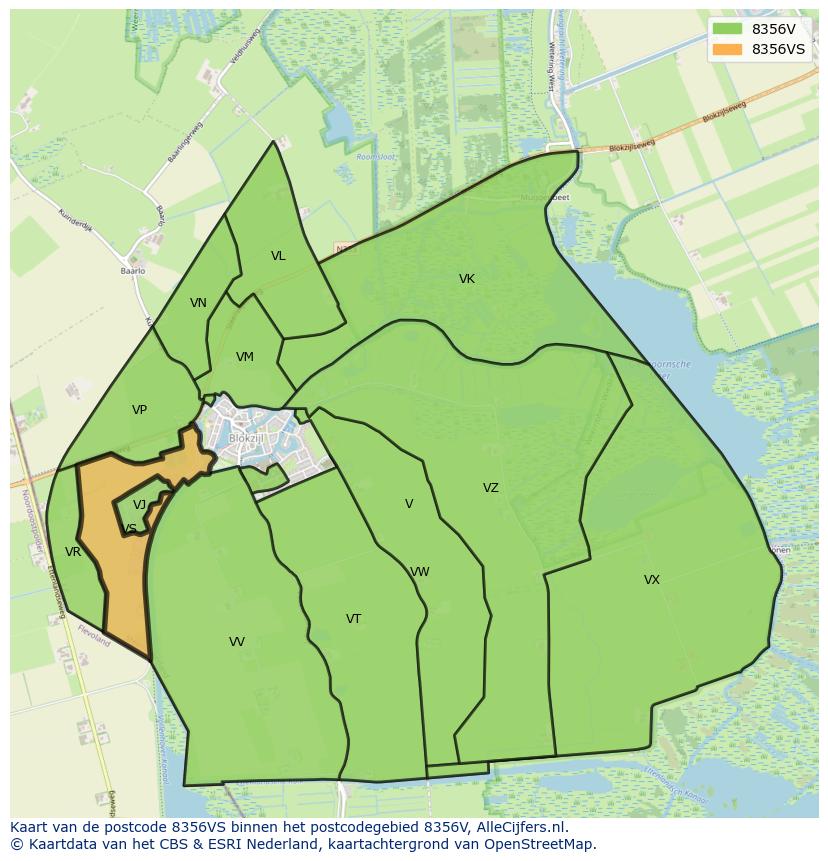 Afbeelding van het postcodegebied 8356 VS op de kaart.