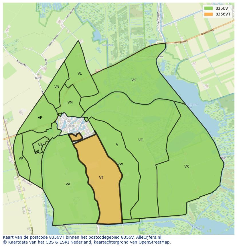 Afbeelding van het postcodegebied 8356 VT op de kaart.