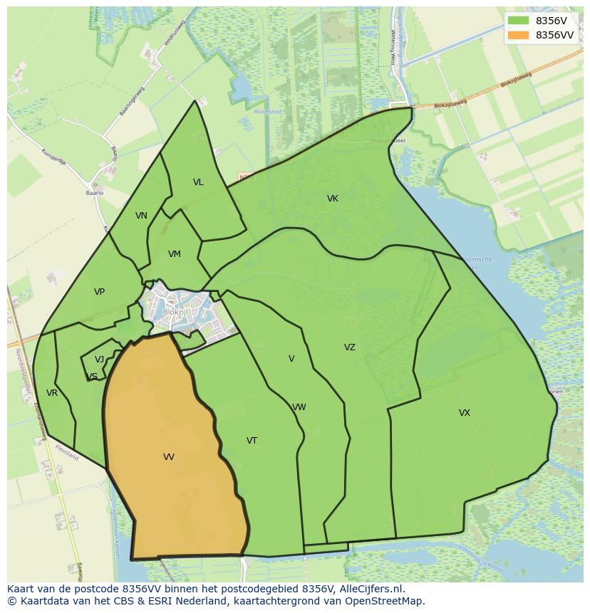 Afbeelding van het postcodegebied 8356 VV op de kaart.