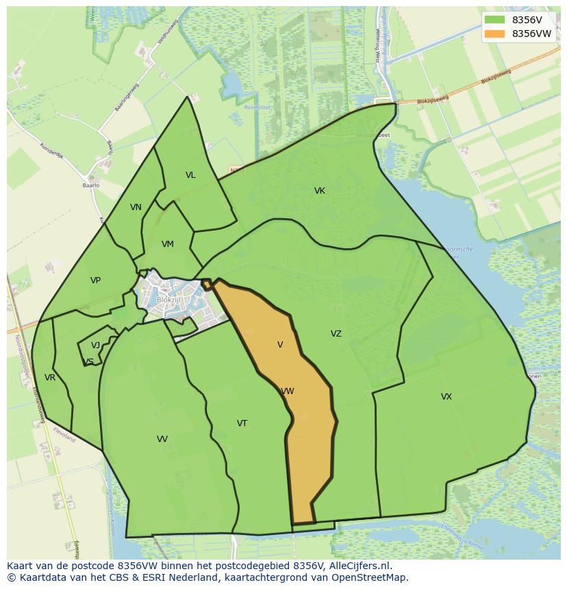 Afbeelding van het postcodegebied 8356 VW op de kaart.
