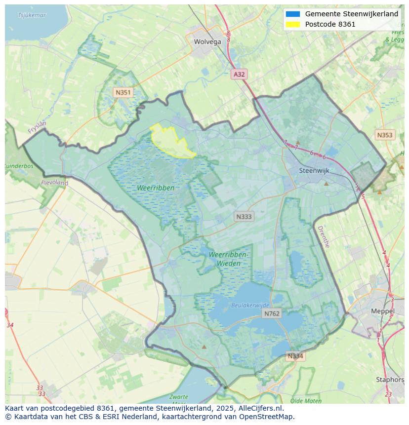 Afbeelding van het postcodegebied 8361 op de kaart.